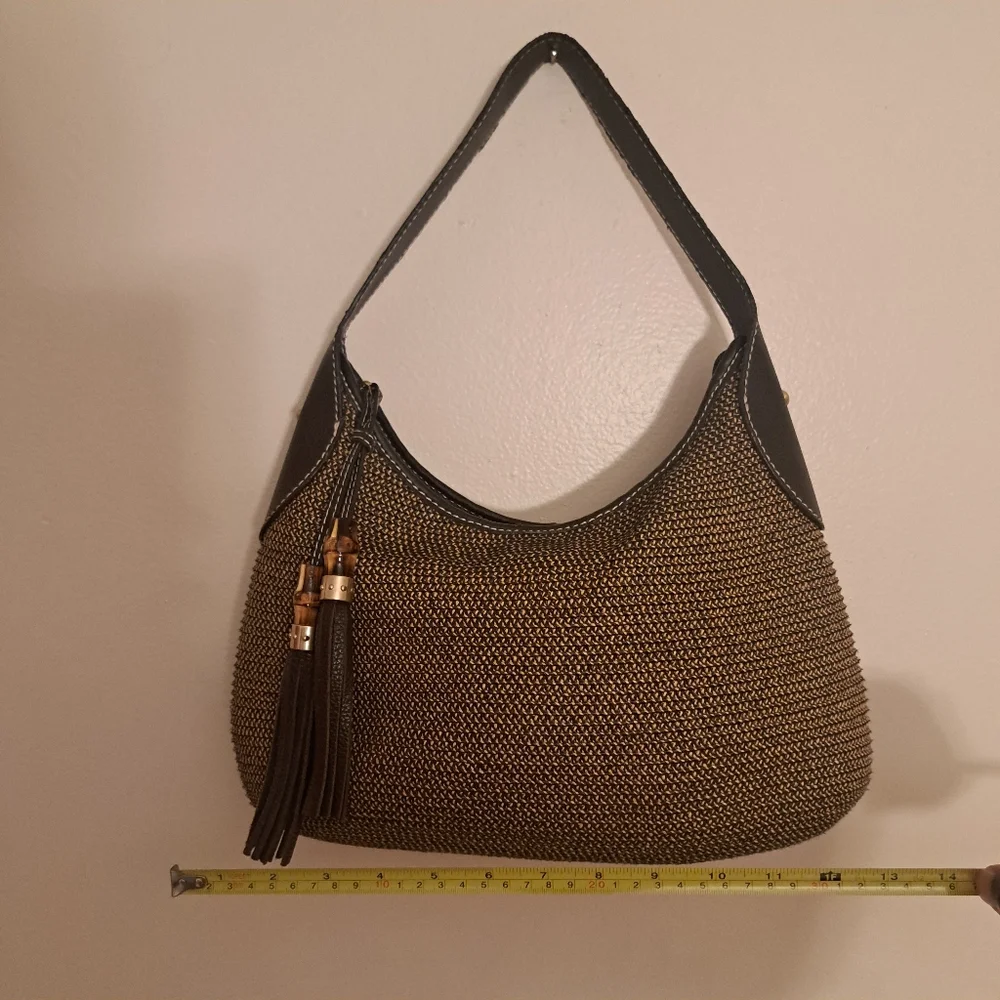 Talbots Vintage Bamboo Tassle Raffia Shoulder Bag - Picture 13 of 14